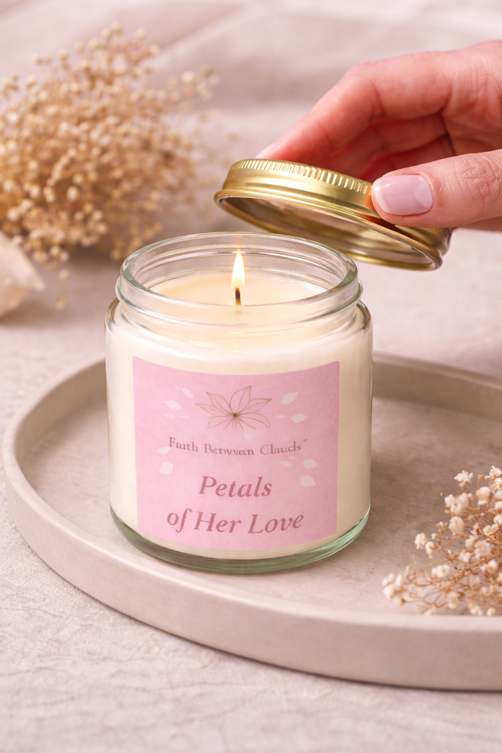 Faith Between Clouds: Petals of Her Love Candle