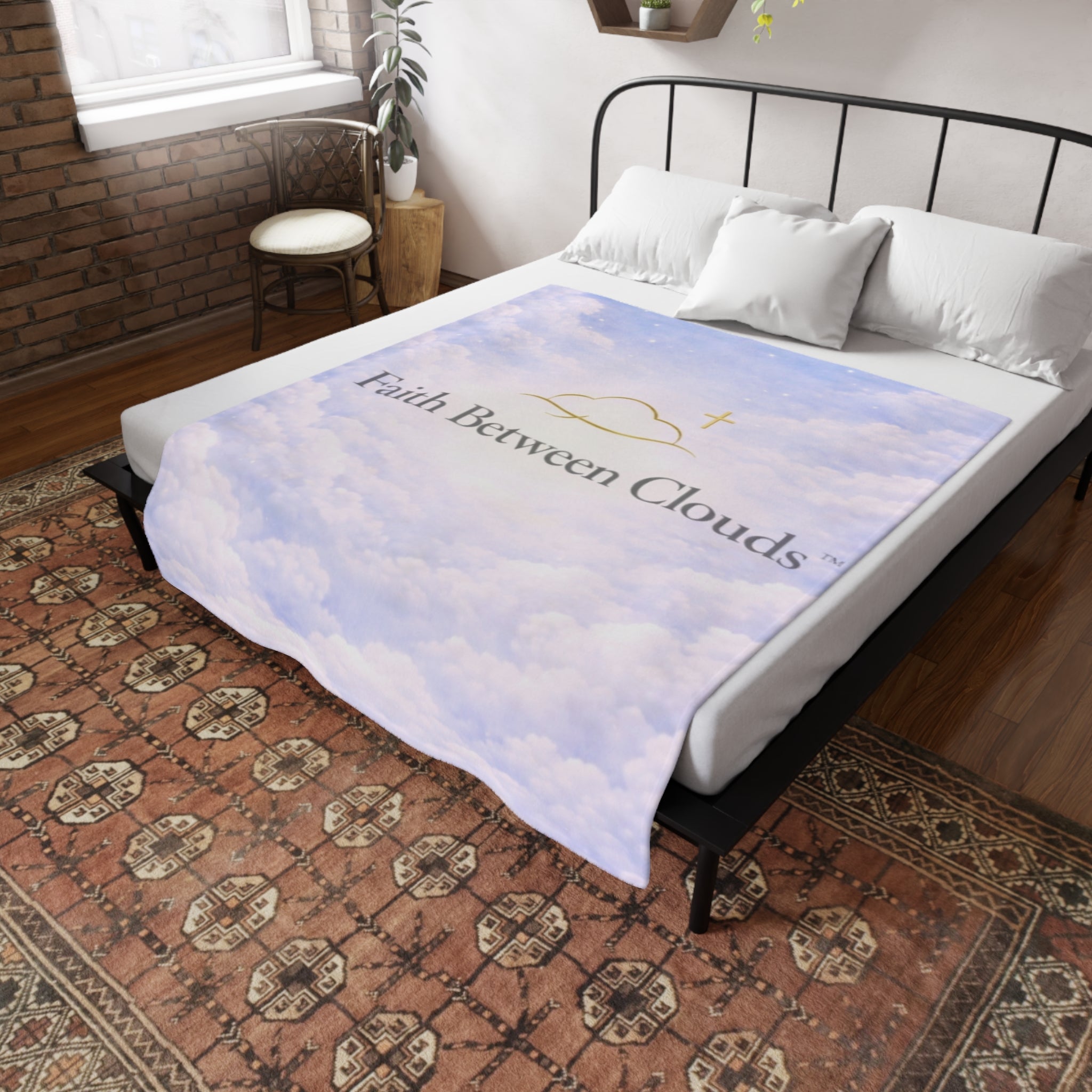 Faith Between Clouds Plush Fleece Blanket