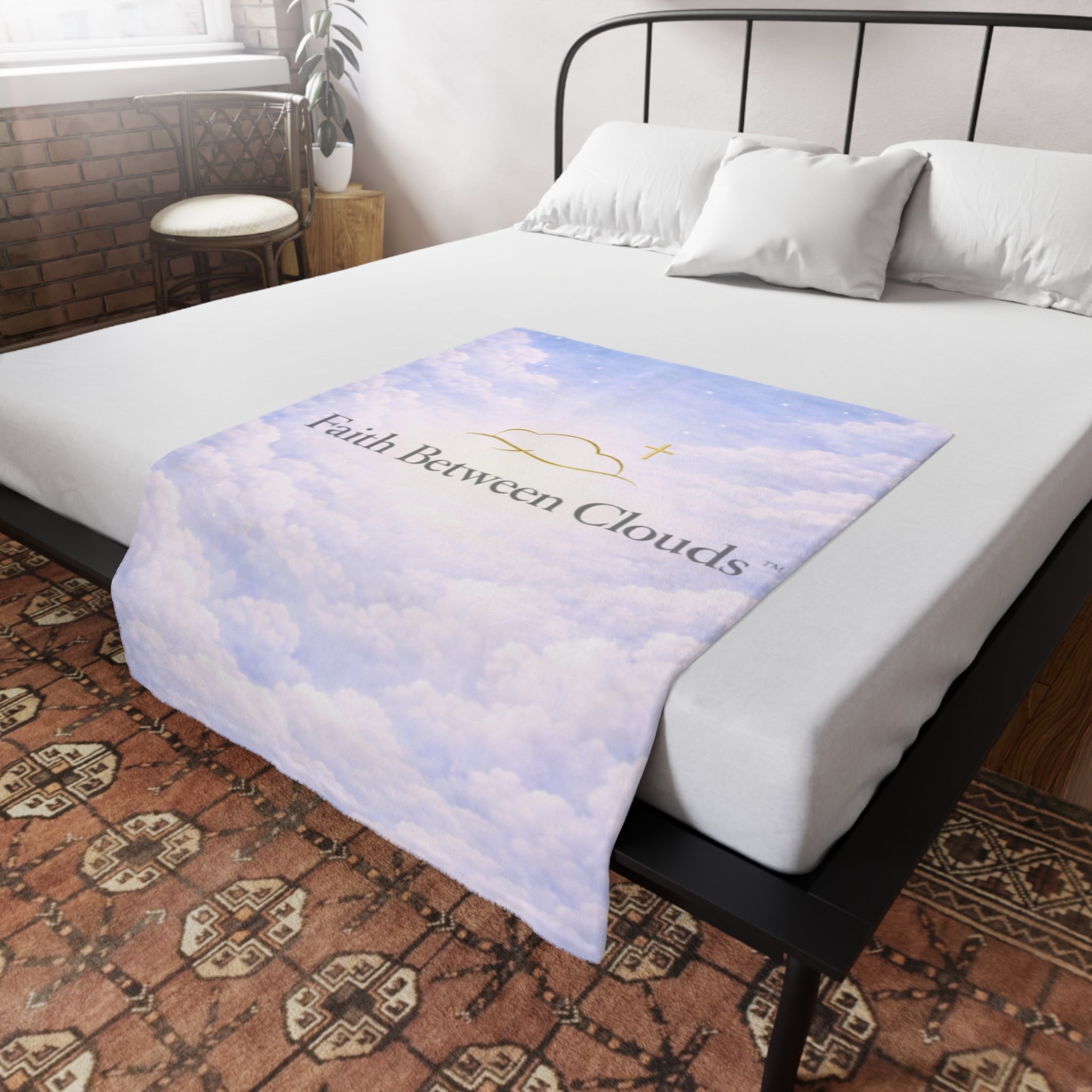 Faith Between Clouds Plush Fleece Blanket